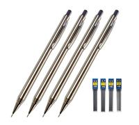 MROOFUL 4PCS Mechanic Pencil Set 0.3/0.5/0.7/0.9mm Lead Metal Silver Thin Holder with Rubber on the end Art Drawing Writing Sketching