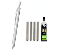 MROOFUL Metal Multicolor 0.7mm Retractable Ballpoint Pen 4 In 1 with 3 Color Roller Ball Pen Refills + 1 Pencil Lead Metal Pen Box Set Gravity-sensing (Silver)