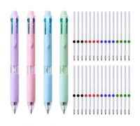 MROOFUL Multi-color pen Set, 4 Pack 4-in-1 Retractable Ballpoint Pens with 24 Refills, 0.7mm Black Blue Red Green Ink Pens for School, Revision, Office, Notes and Journaling.