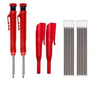MROOFUL Plastic Clip Long Head Mechanical Woodworking Pencil, Professional Thick Core 2.8mm, with Sharpener, Suitable for Back To School Architects' Drawing Tools (2 Pens+2 Pen Caps+12 Lead) (Red)