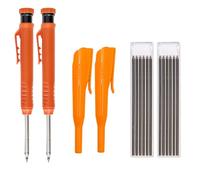 MROOFUL Plastic Clip Long Head Mechanical Woodworking Pencil, Professional Thick Core 2.8mm, with Sharpener, Suitable for Back To School Architects' Drawing Tools (2 Pens+2 Pen Caps+12 Lead) (Orange)