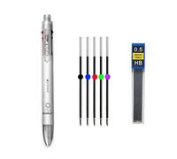 MROOFUL Retractable Gel Pen Refill Set Multicolor 6 in 1 Ballpoint Pen 0.5mm Medium Point 1 Mechanic Pencil with Eraser Free Lead Assorted Color Ink (White)