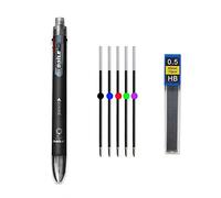 MROOFUL Retractable Gel Pen Refill Set Multicolor 6 in 1 Ballpoint Pen 0.5mm Medium Point 1 Mechanic Pencil with Eraser Free Lead Assorted Color Ink (Black)
