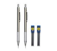 MROOFUL Silver Retractable Mechanical Pencil Set 0.5, 0.7, 0.9, 1.3, 2.0mm Refills with 2 Tube HB Lead Metal Pencil Non-slip Holder (2PCS 0.5 Pencil Set)