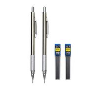 MROOFUL Silver Retractable Mechanical Pencil Set 0.5, 0.7, 0.9, 1.3, 2.0mm Refills with 2 Tube HB Lead Metal Pencil Non-slip Holder (2PCS 0.7 Pencil Set)