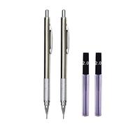 MROOFUL Silver Retractable Mechanical Pencil Set 0.5, 0.7, 0.9, 1.3, 2.0mm Refills with 2 Tube HB Lead Metal Pencil Non-slip Holder (2PCS 2.0 Pencil Set)