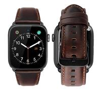 MroTech compatible for iWatch Strap 44mm 42mm Watch Band Genuine Vintage Leather Watchband Replacement for iWatch Series 5/4/3/2/1 42 mm/44 mm vintage Watchband (Coffee Strap/Black Adapters)