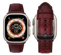 MroTech Compatible with Apple Watch Strap 42mm 44mm 45mm 49mm,Genuine Leather Band Replacement Straps Compatible with iWatch Strap Series Ultra 8 7 6 5 4 3 2 1 SE,42 44 45 49 mm-Classic dark red