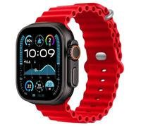 MroTech Silicone Ocean Strap Compatible with Watch Ultra 2 49 mm 45 mm 44 mm Soft Sport Silicone Strap Replacement Strap for iWatch Series 10 9 8 7 6 5 4 3 2 1 SE SE2.49/45/44, Red/Silver