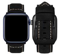 MroTech Strap compatible with Apple Watch 49mm 45mm 44mm 42mm Band Replacement for iWatch Ultra Series 8 7 6/SE 5 4 3 2 1 Genuine Leather Interchangeable Wristband with black buckle-suede Black