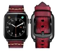 MroTech Strap Compatible with Apple Watch 49mm 45mm 44mm 42mm Bracelet Genuine Leather Replacement Strap Compatible with iWatch Series 8/7/6/5/4/3/2/1/SE Band for Men Women,42 44 45 49 mm-antique Red