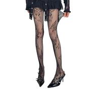 Mrotrida Women's Butterfly Flower Patterns Tights Elegant Lace Rose Print Fishnet Stockings JK Hollow Mesh Floral Pantyhose, Black, One size