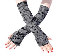 Mrotrida Women's Goth Arm Warmers Cosplay Ripped Punk Fingerless Long Glove for Halloween Costume Party 1Pair, Grey, One Size