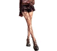 Mrotrida Women's Ripped Fishnet Tights Irregular Distressed Hole Mesh Tights Stockings Y2k Lace Sheer Pantyhose, Brown, One size
