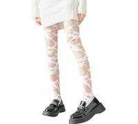 Mrotrida Women's Ripped Tights Gothic Punk Perforated Stocking Y2k Ragged Pantyhose Halloween Cosplay Leggings, White, One Size