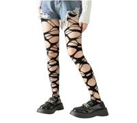 Mrotrida Women's Ripped Tights Gothic Punk Perforated Stocking Y2k Ragged Pantyhose Halloween Cosplay Leggings, Black, One Size