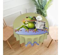 MROWYC 60" - The funny frog doing yoga print round tablecloth for outdoor patio, picnic, camping and indoor table coverings