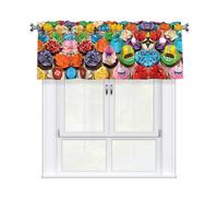 MROWYC Birthday Cupcakes Printed Short Curtain Valance - No Drill Rod Pocket - Kitchen Bathroom Laundry Room Window Cover - Light Filtering Half Curtain