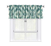 MROWYC Blue-green ripples Printed Short Curtain Valance - No Drill Rod Pocket - Kitchen Bathroom Laundry Room Window Cover - Light Filtering Half Curtain