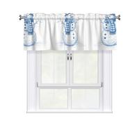 MROWYC Blue Snowman Sketch Printed Short Curtain Valance - No Drill Rod Pocket - Kitchen Bathroom Laundry Room Window Cover - Light Filtering Half Curtain