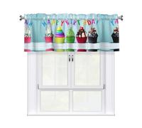 MROWYC Colorful Happy Birthday Cupcakes Printed Short Curtain Valance - No Drill Rod Pocket - Kitchen Bathroom Laundry Room Window Cover - Light Filtering Half Curtain