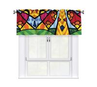 MROWYC Colorful Heart Printed Short Curtain Valance - No Drill Rod Pocket - Kitchen Bathroom Laundry Room Window Cover - Light Filtering Half Curtain