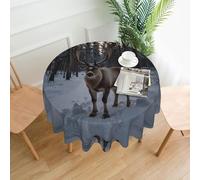 MROWYC Finnish Reindeer Trail Prints round tablecloth â€“ 60-inch round tablecloth, suitable for kitchen, restaurant, indoor and outdoor parties