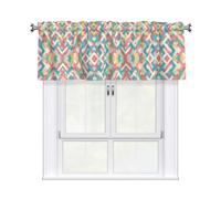 MROWYC Four-color paper strips Printed Short Curtain Valance - No Drill Rod Pocket - Kitchen Bathroom Laundry Room Window Cover - Light Filtering Half Curtain