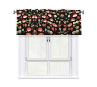 MROWYC Japanese sushi shrimp Printed Short Curtain Valance - No Drill Rod Pocket - Kitchen Bathroom Laundry Room Window Cover - Light Filtering Half Curtain