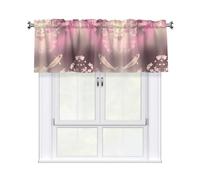 MROWYC Pink Cherry Blossom Red carp Printed Short Curtain Valance - No Drill Rod Pocket - Kitchen Bathroom Laundry Room Window Cover - Light Filtering Half Curtain