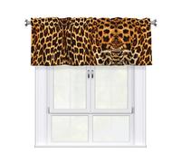 MROWYC Stripes on leopards Printed Short Curtain Valance - No Drill Rod Pocket - Kitchen Bathroom Laundry Room Window Cover - Light Filtering Half Curtain