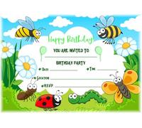 MrPurple Cartoon Bug Themed Children's Birthday Party Invites - Landscape Bumble Bee Design - Party Supplies/Accessories (Pack of 12 A5 Invitations) (WITHOUT Envelopes)