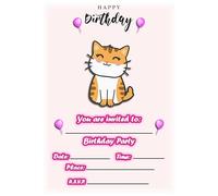 MrPurple Cute Cat Kitten Themed Children's Birthday Party Invites - Portrait Smiling Design - Party Supplies/Accessories (Pack of 12 A5 Invitations) (WITH Envelopes)