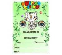MrPurple Cute Tiger Themed Children's Birthday Party Invites - Portrait Leaf Design - Party Supplies/Accessories (Pack of 12 A5 Invitations) (WITH Envelopes)