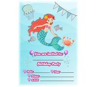 MrPurple Mermaid Themed Children's Birthday Party Invites - Beautiful Portrait Bunting Design - Party Supplies/Accessories (Pack of 12 A5 Invitations) (WITH Envelopes)