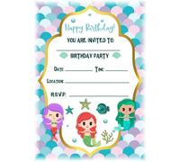 MrPurple Mermaid Themed Children's Birthday Party Invites - Beautiful Portrait Cute Design - Party Supplies/Accessories (Pack of 12 A5 Invitations) (WITH Envelopes)