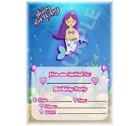 MrPurple Mermaid Themed Children's Birthday Party Invites - Portrait Blue Ocean Design - Party Supplies/Accessories (Pack of 12 A5 Invitations) (WITH Envelopes)