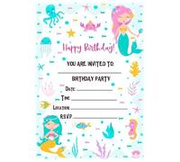 MrPurple Mermaid Themed Children's Birthday Party Invites - Portrait Smiling Design - Party Supplies/Accessories (Pack of 12 A5 Invitations) (WITHOUT Envelopes)