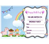 MrPurple Unicorn Themed Children's Birthday Party Invites - Landscape Unicorn and Fairy Group Frame Design - Party Supplies/Accessories (Pack of 12 A5 Invitations) (WITH Envelopes)