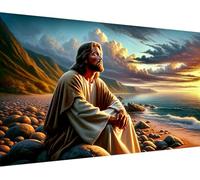 mrpwnle Large Size Jesus Diamond Art Kits for Adults, 5D Religious Christian Jesus Diamond Painting Kits for Beginners, DIY Full Round Drill Gem Art Kit, Home Wall Decor Gifts 27.5 X 15.7 Inch