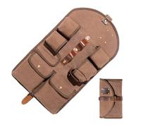 MrPyer Waxed Canvas Pipe Pouch - Durable Foldable Travel Case Bag for 4 Pipes with Leather Straps, Tobacco Pouch Accessories Organizer