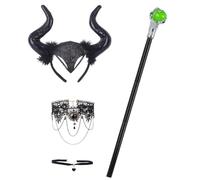 Mrqqmake Devil Costume Set for Women Adults - Malefiecent Wands Devil Horns Headband Gothic Necklace Carnival Halloween Fancy Dress Cosplay Outfit