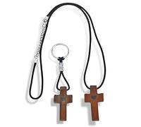 MRRSIWEI Black Walnut Cross My Heart, Handheld Wooden Cross Cross Key Chain Gifts for Children Adults Praying, Clutching, Clinging.(1 Necklace+1 Keychain)