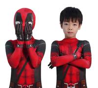 MRRTIME 2024 Halloween Heroes Jumpsuit, Cosplay Costume, 3D Print Bodysuit Outfit with Headpiece for Boys Deadpool Costume 10-12 (Red Kids, 130)