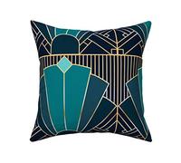MrRui Decorative Pillow Covers Art Deco In Teal Square Cushion Cover Cotton Throw Pillow Covers Home Decor for Sofa Car Bedroom 18x18 Inch
