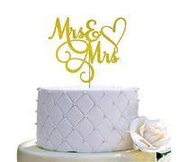 Mrs and Mrs Cake Topper,Wedding and Anniversary Cake Topper,Gay and Lesbian, LGBT Marriage Union,Love is Love (Double Sided Gold Glitter)