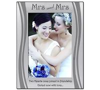 Mrs and Mrs Photo Frame, Silver Plated, Velvet Backed, Matt and Gloss Silver, Engraved with Two Hearts once joined in friendship, united now with love... Same Sex Marriage, Civil Partnership,