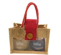 Mrs Bridges Luxury Double Jar Collection. 'Merry Christmas' Natural Jute Bag. Gourmet Lemon Curd, Scottish Raspberry Preserve. Present Birthday Christmas