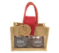Mrs Bridges Luxury Double Jar Collection. 'Merry Christmas' Natural Jute Bag. Gourmet Pear, Apple & Ginger Chutney, Peach and Prosecco. Present Birthday Christmas