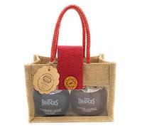 Mrs Bridges Luxury Double Jar Collection. 'Merry Christmas' Natural Jute Bag. Gourmet Scottish Cranberry Sauce with Port, Ginger & Chilli Chutney. Present Birthday Christmas